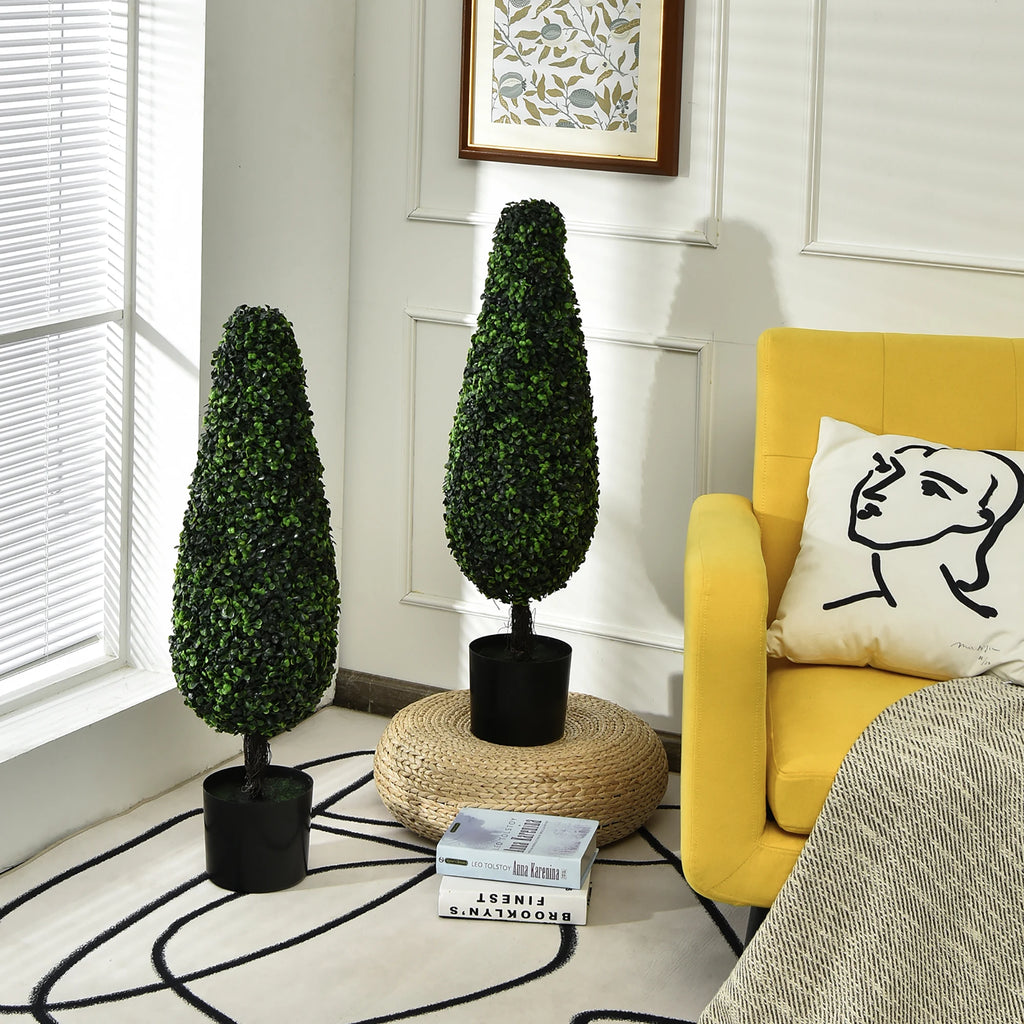 2 Pack 3FT Artificial Tower Topiary Tree UV Resistant Indoor /Outdoor