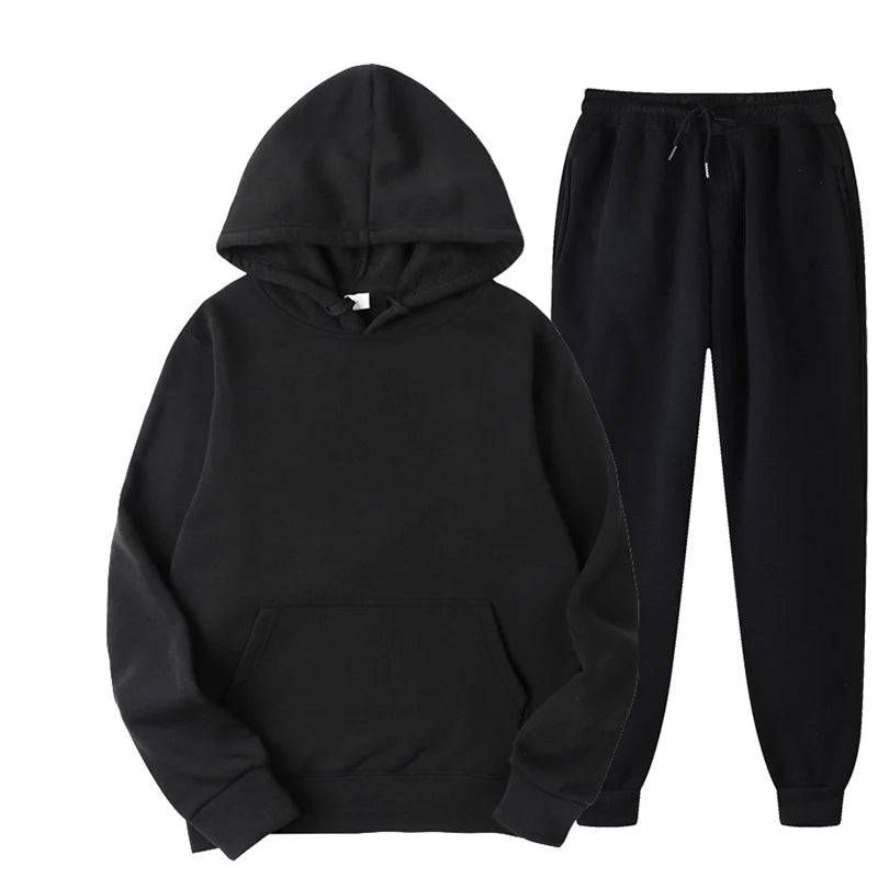 Men/ Women Tracksuit Hoodies/ Casual Solid Color /Thick Pullover and Long Pant 2-piece Set Men/Women Fleece Jogger Sports Suit