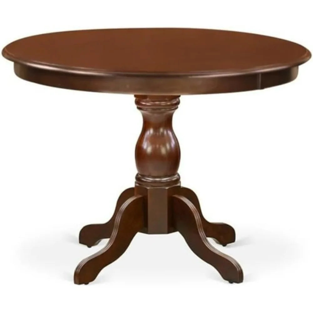 5-Piece Dining Set with Round Pedestal Table and Four Coffee Linen Chairs