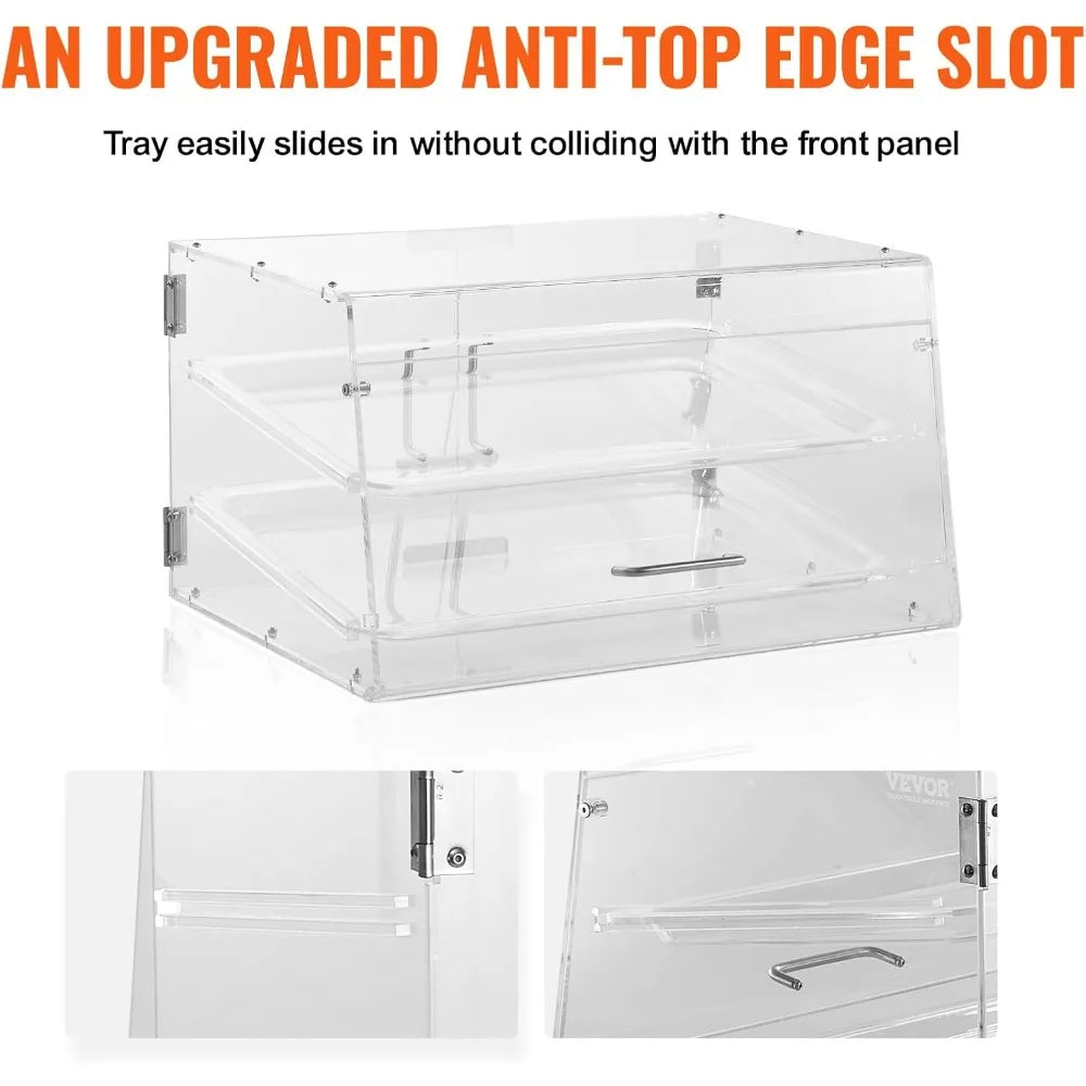 Two-Tier Commercial Pastry Display Case, Countertop Bakery Showcase with Acrylic Box and Rear Door Access