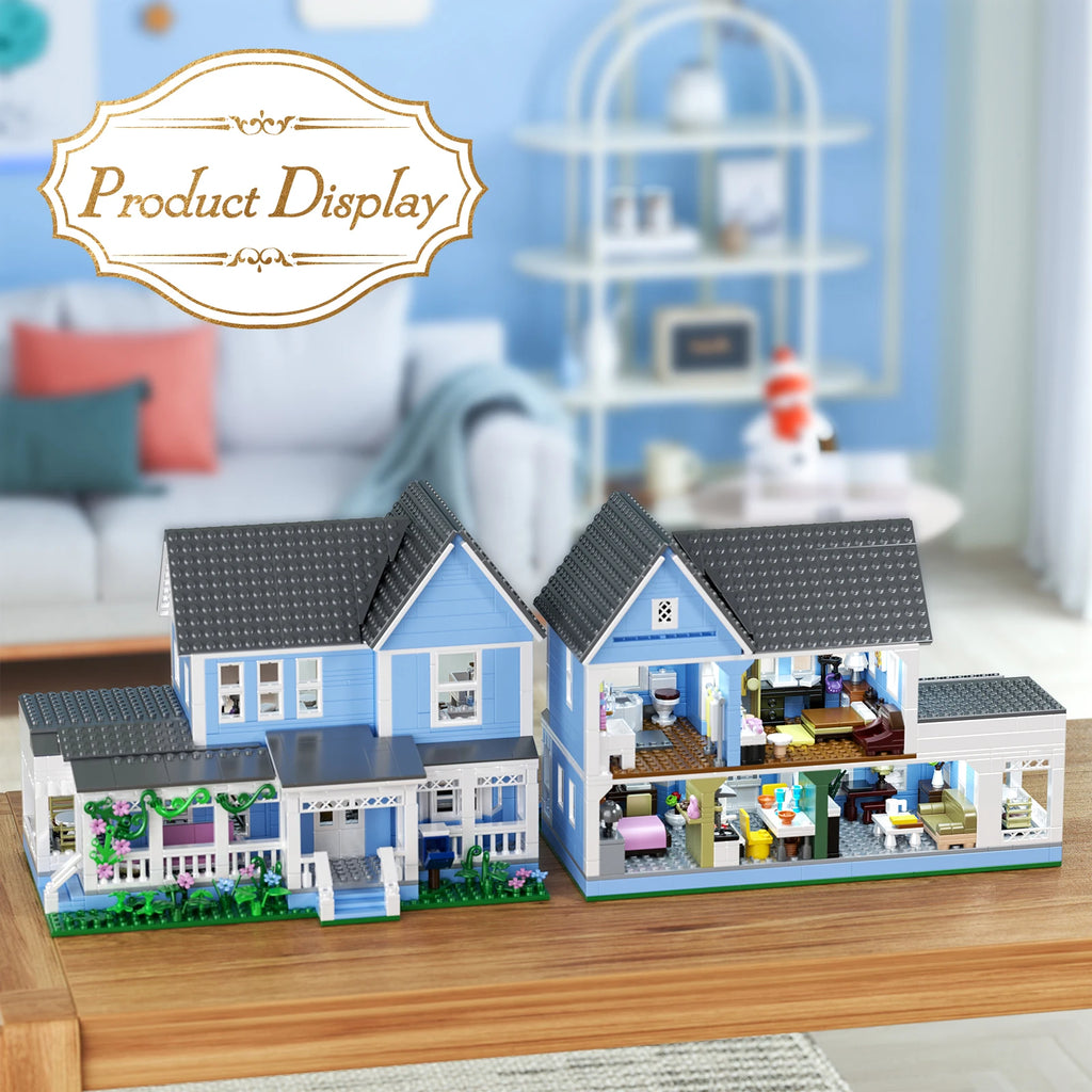 Girls House Building Blocks Sets/ Blue Palace Home Decor/ Desktop Ornament /Architecture/ Room Decoration/ Teens/ Adults Gifts