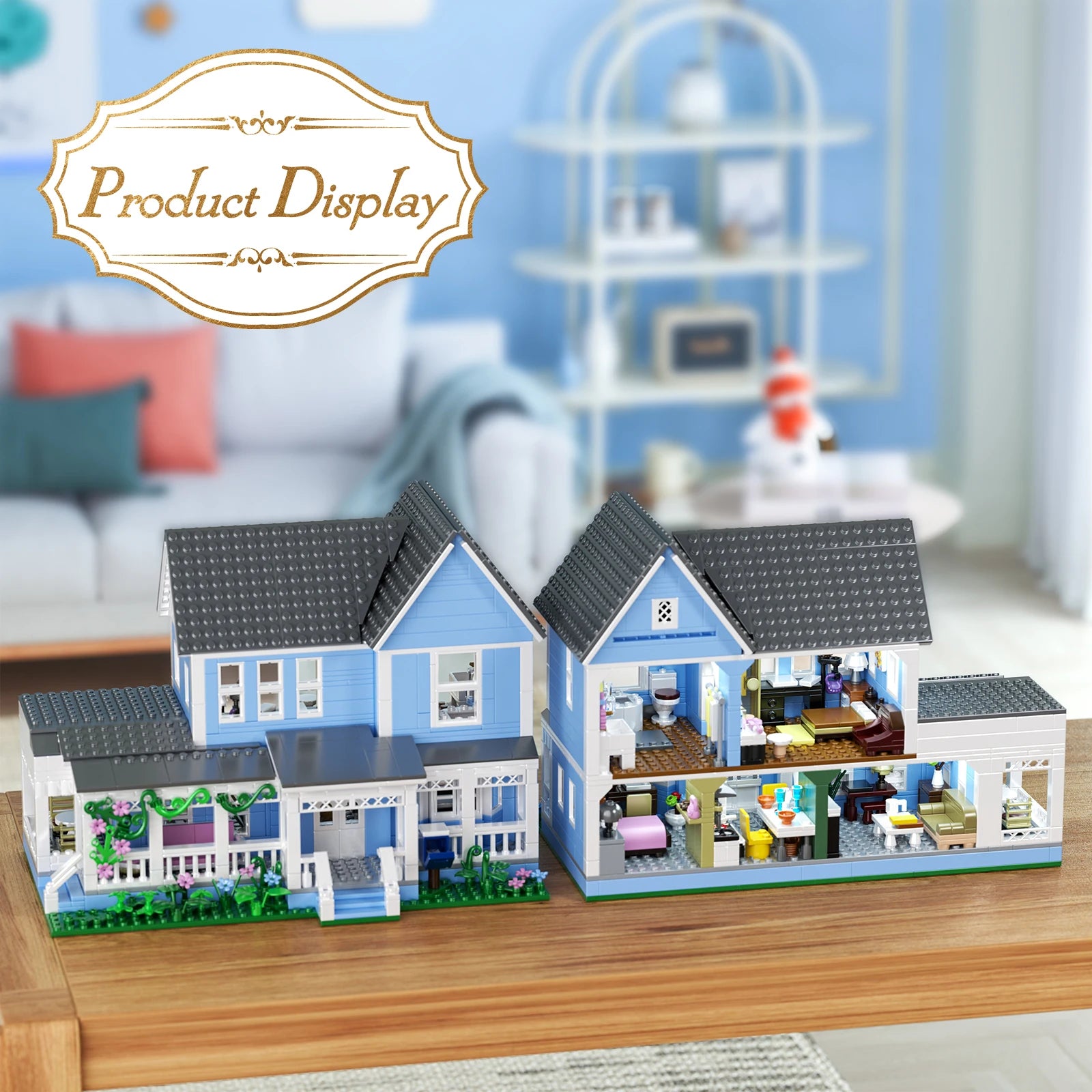 Girls House Building Blocks Sets/ Blue Palace Home Decor/ Desktop Ornament /Architecture/ Room Decoration/ Teens/ Adults Gifts