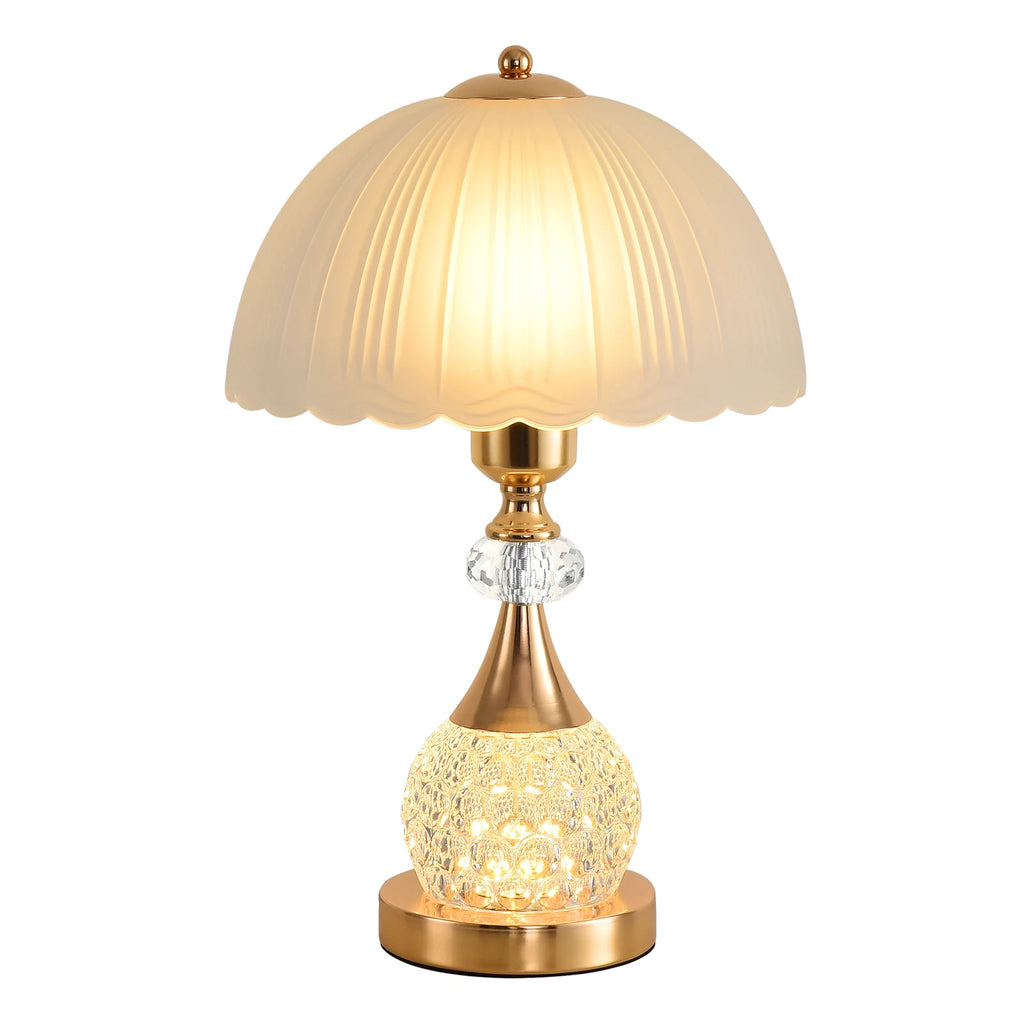 Bedside Table Lamp/ Petal Light Luxury Crystal Push Button Switch/ Bedroom/ Living Room/ Den Control Dimming Warm Atmosphere-Decorative