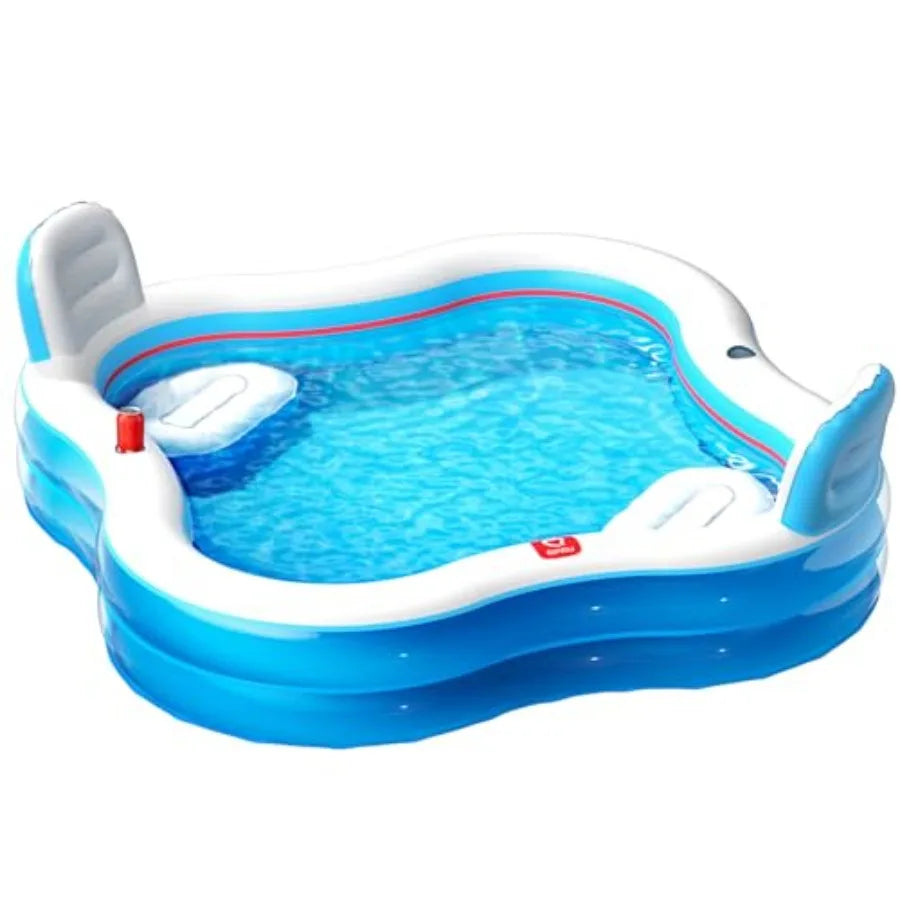 Inflatable Swimming Pool with 2 Seats and Backrests, 80 L x 80 W x 16.5 D Large Full-Sized Family Pools for Backyard, Garden, O