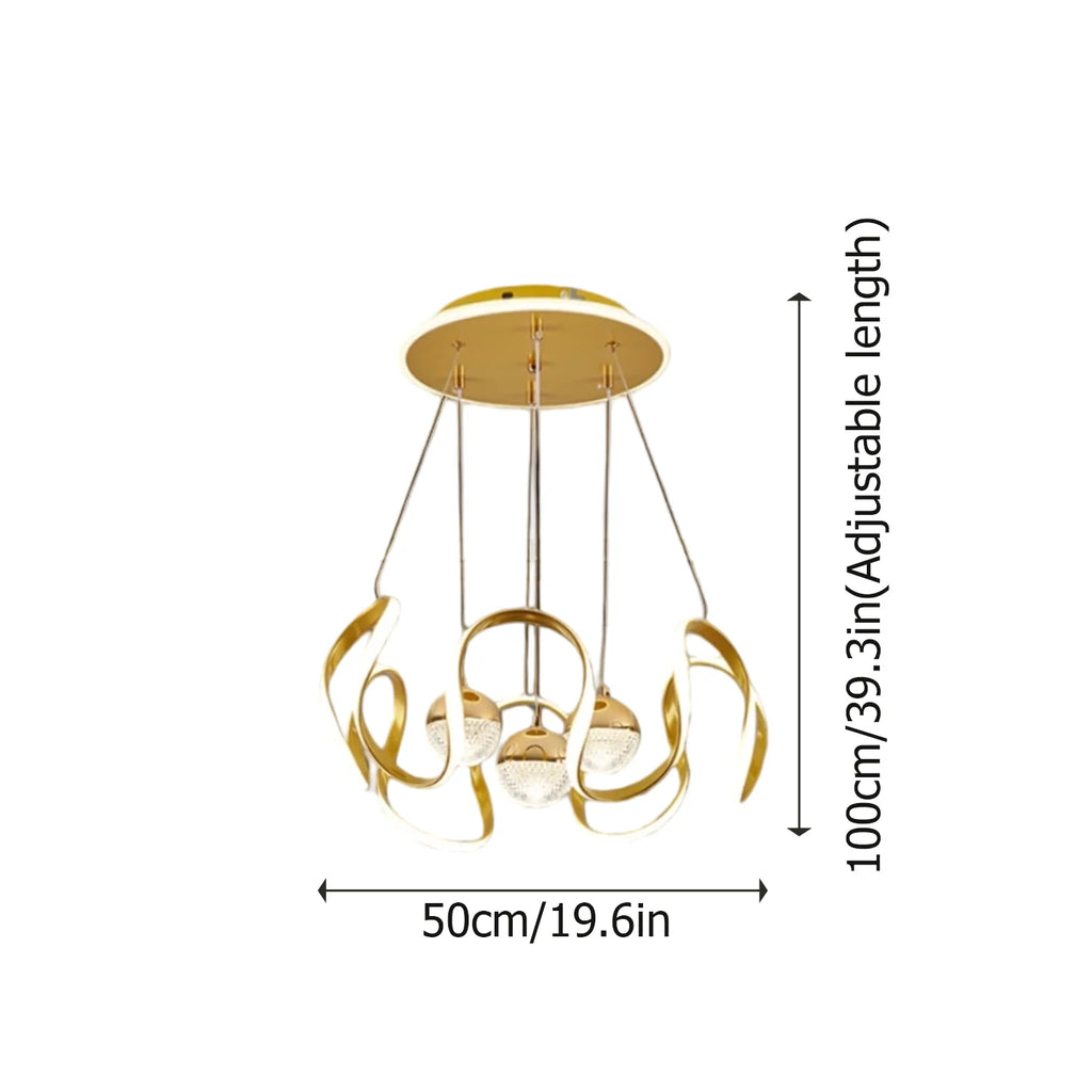 Modern LED Pendant Light with a Wavy Light Ring, Remote Control, Three Adjustable Light Colors, and Adjustable Height; Suitable for Bedrooms, Living Rooms, Above Dining Tables, and Living Rooms