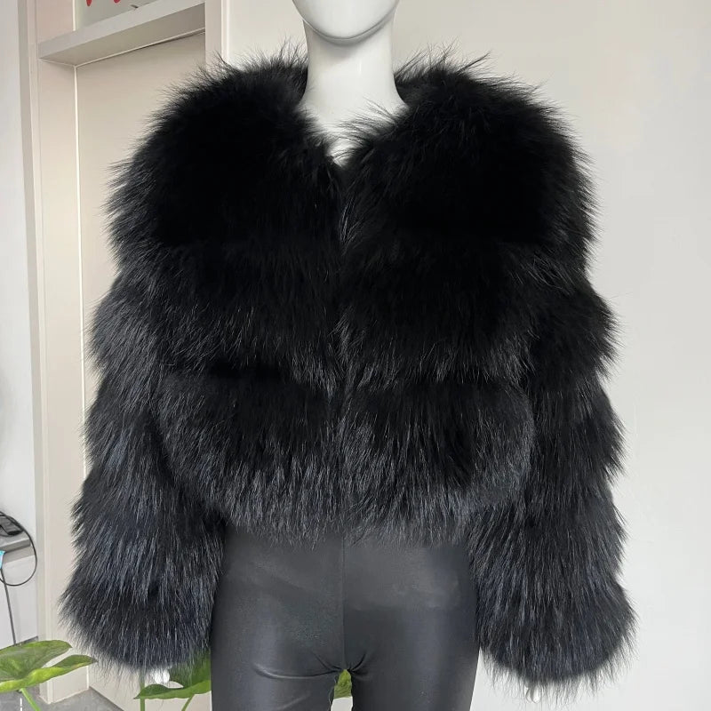 BEIZIRU Women's Short Real Raccoon Fur Coat/ Winter/ Long Sleeve Hooded/ Natural Luxury Thick Jacket for Fashionable Cold Weather