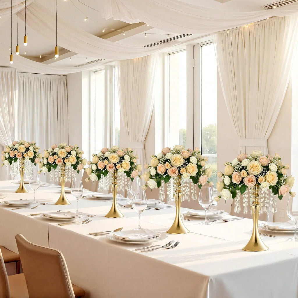 12 PCS Wedding Flower Vase, 21.7 In Tall Trumpet Flower Table Centerpieces, Banquet Vases Easy Installation, Electroplated Versatile Arrangement Stand For Party Events/ Home Decor Reception, Gold