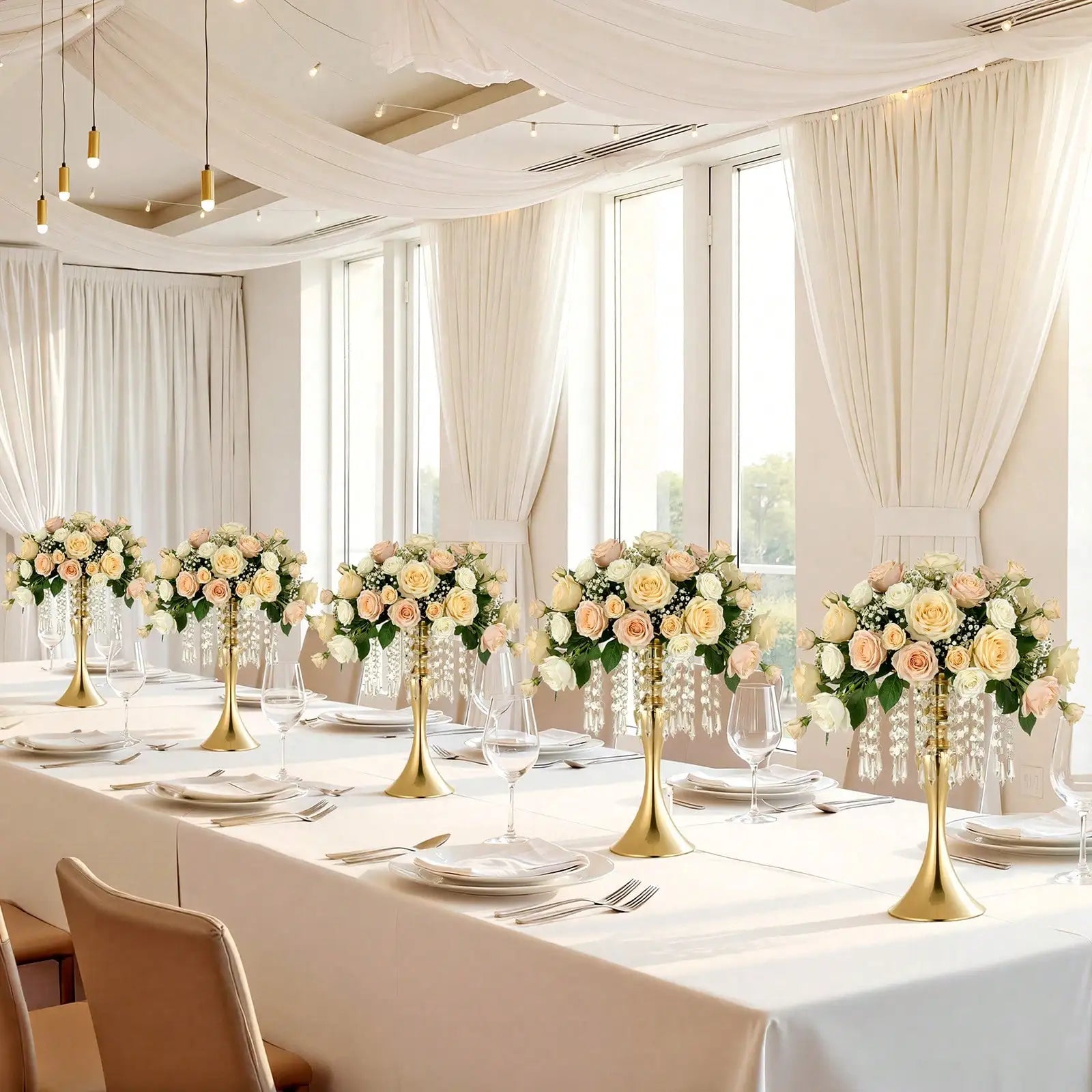 12 PCS Wedding Flower Vase, 21.7 In Tall Trumpet Flower Table Centerpieces, Banquet Vases Easy Installation, Electroplated Versatile Arrangement Stand For Party Events/ Home Decor Reception, Gold