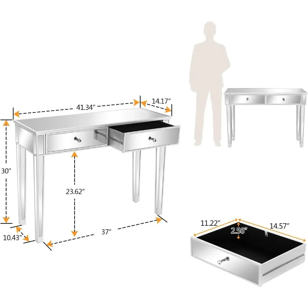 Silver Hallway Console Table with Two Drawers for Entryway and Living Room, Perfect for Bedroom Desk and Sofa Side Tables