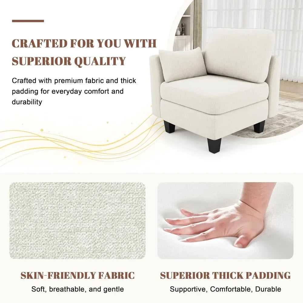 6-Seater Beige Sectional Sleeper/Sofa with Comfortable Modular Couches and Convertible Sofas Featuring Ottoman Storage