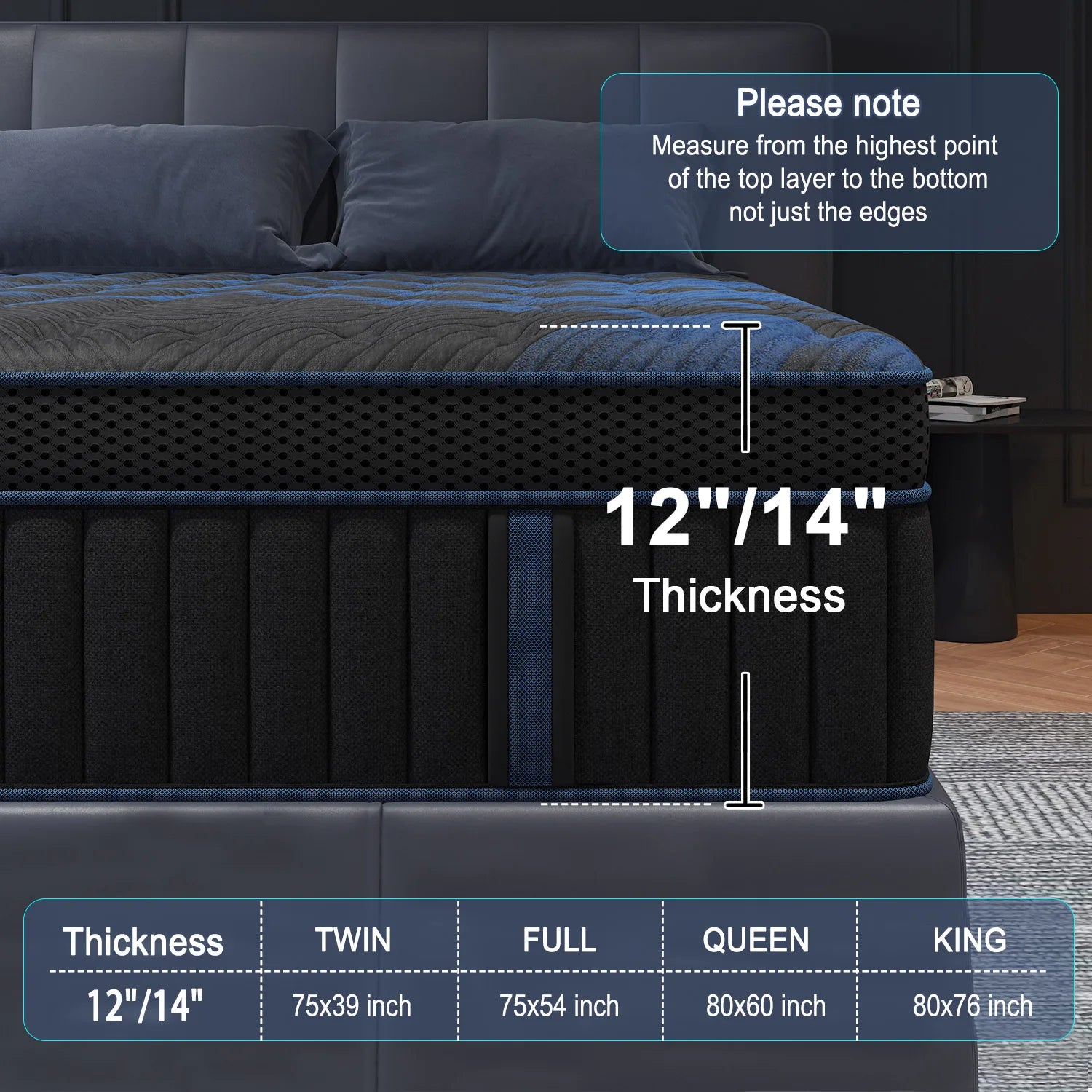 12"Gel Memory Foam Hybrid Pocket Spring Mattress/ Twin/ Full/ Queen/ King Bed Mattress In A Box, Medium Firm Motion Isolation