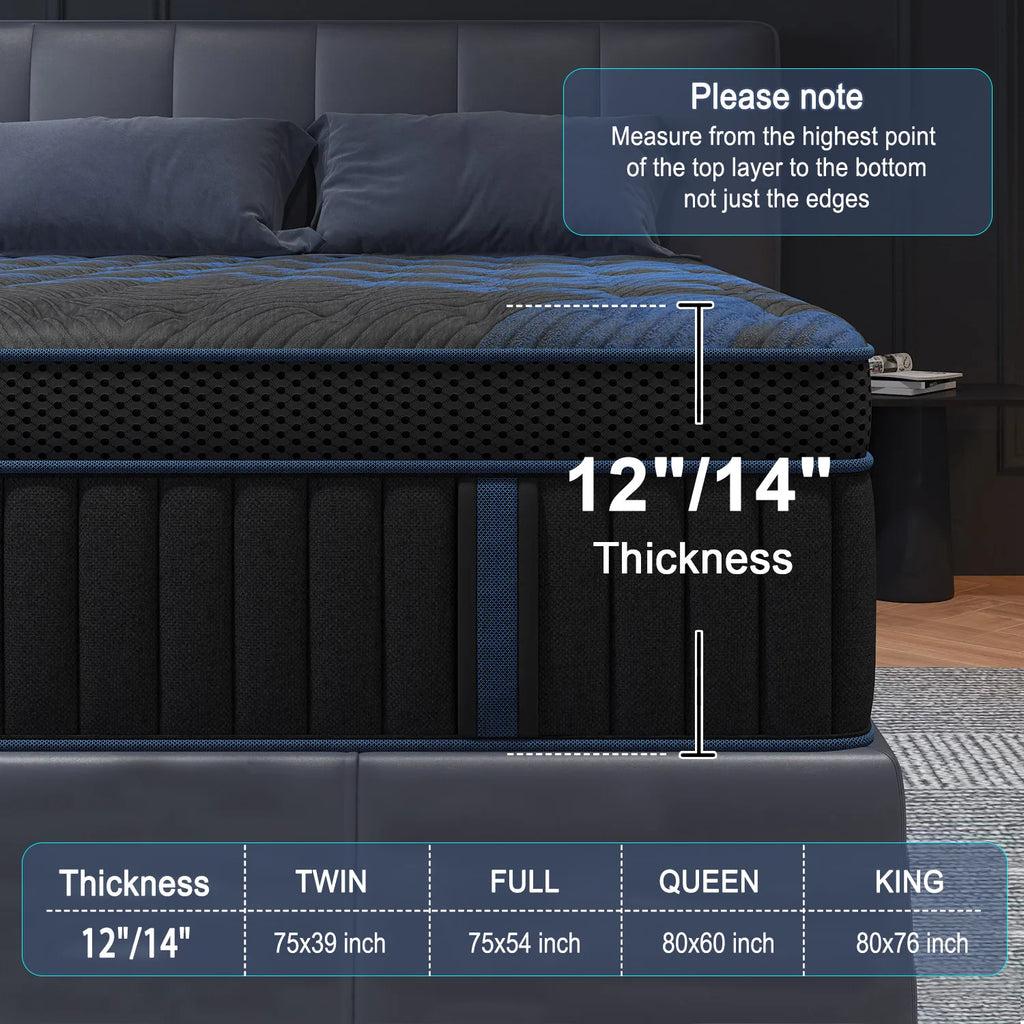 12"Gel Memory Foam Hybrid Pocket Spring Mattress/ Twin/ Full/ Queen/ King Bed Mattress In A Box, Medium Firm Motion Isolation