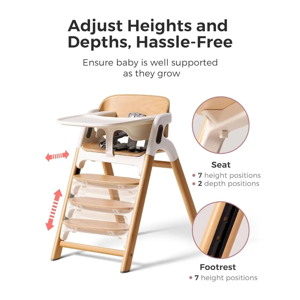 Wooden High Chair for Babies, Toddlers & Adults up to 308 Pounds, Convertible with Food-Grade Tray, Dishwasher Safe
