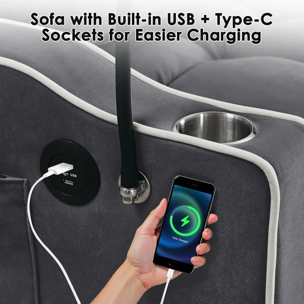 Convertible Sofa Bed, Sleeper Sofa with Side Pocket, Adjustable Backrest, Living Room Sofa with Phone Holder, Pull Out Couch