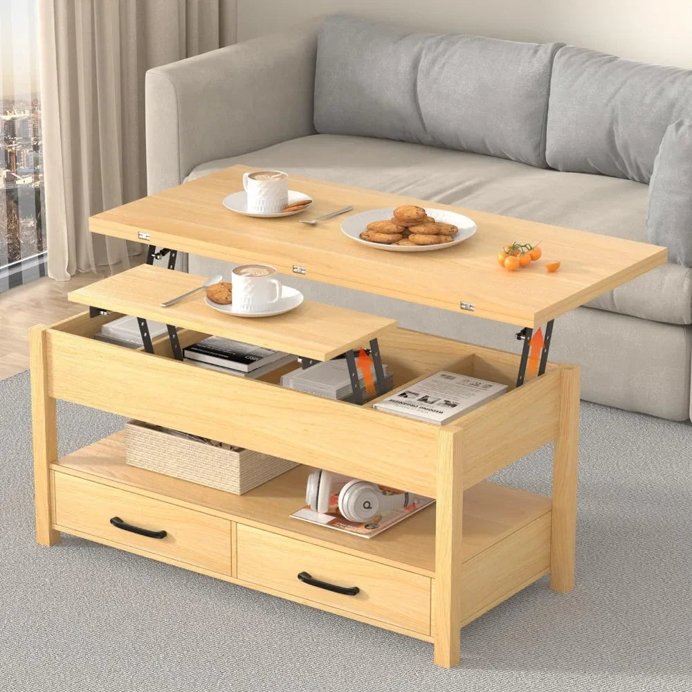 42'' Lift Top Coffee Table, 4-in-1 Multifunctional Lift Coffee Table with Storage & Hidden Compartments, Farmhouse Coffe Table