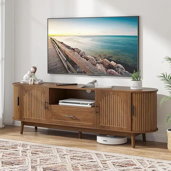 70" Fluted TV Stand for TV up to 80", Modern Entertainment Center with Drawers and Fluted Doors