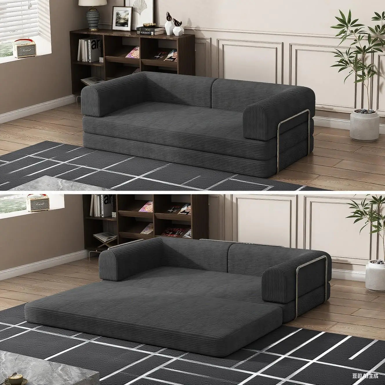Convertible Corduroy Sleeper/Sofa Bed, Folding Mattress Couch