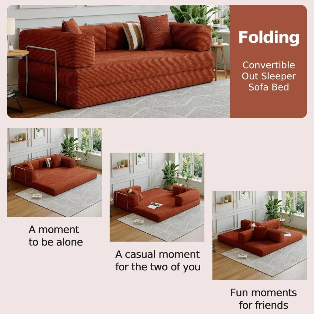 Compressed Sleeper Sofa Bed, Convertible Floor Boneless Couch, Comfy Pillow, Modular Modern Corduroy Sofa for Living Room Bed.