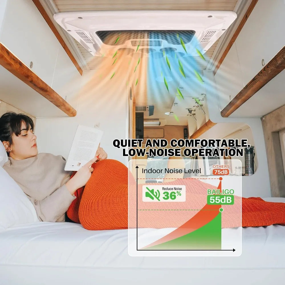 RV Air Conditioner with Heat 12V Universal Rooftop AC Unit Van Air Conditioner Heater Combo, 9000BTU Quiet 12 Volt Camper A/C