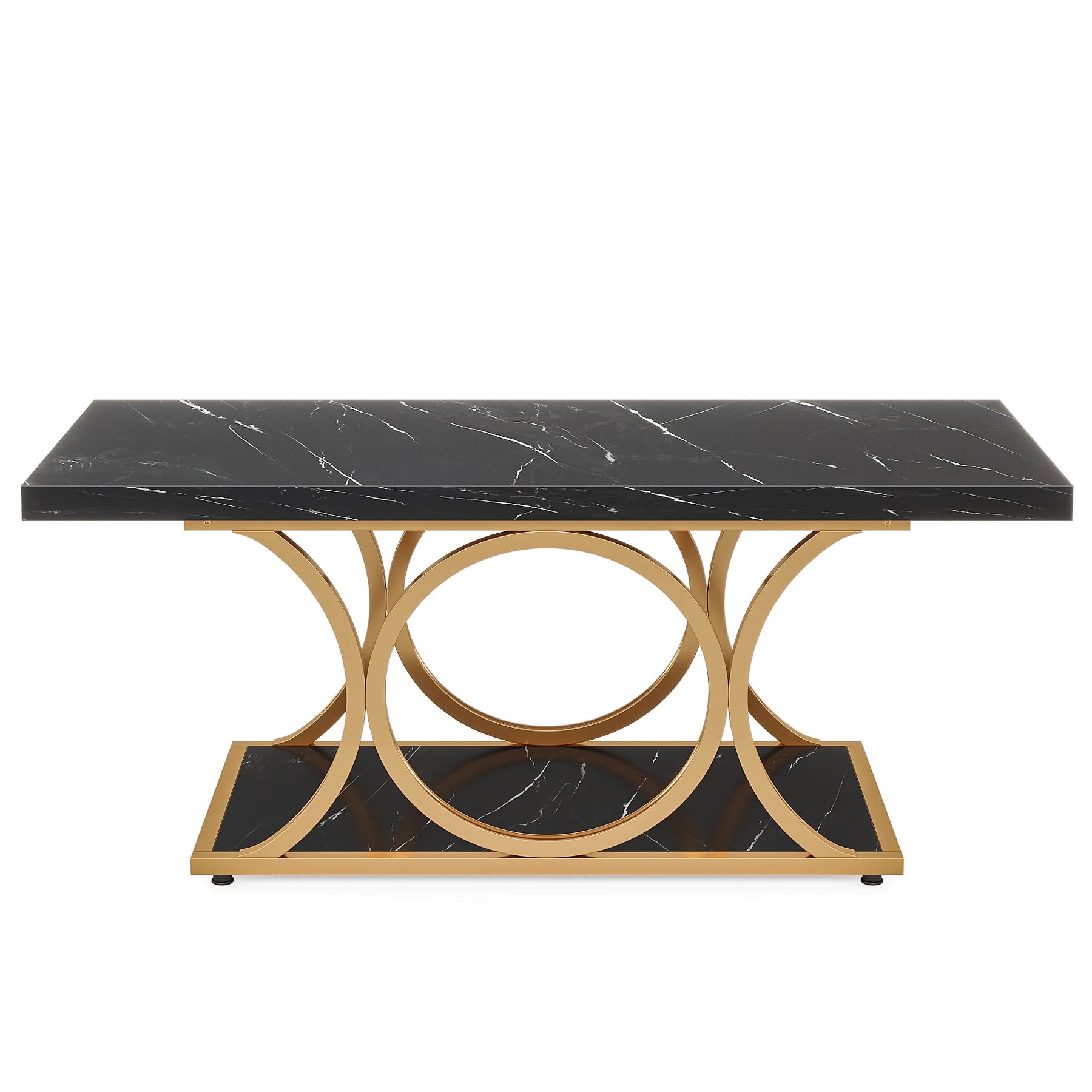 Rectangle Coffee Table, 2-Tier Faux Marble Wood