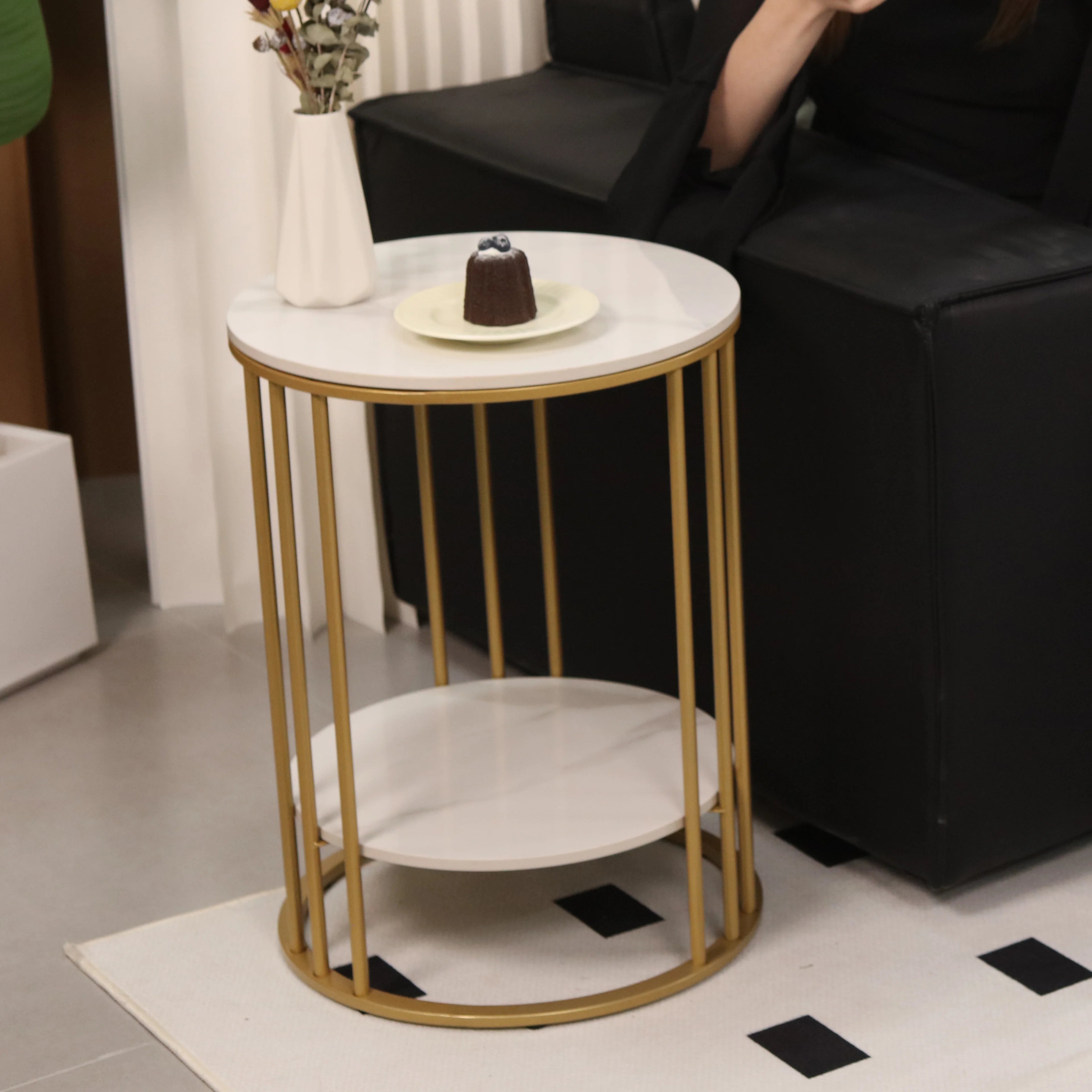 2-Tier White Marble Side Table , Coffee Table, Nightstand, Jewelry Storage