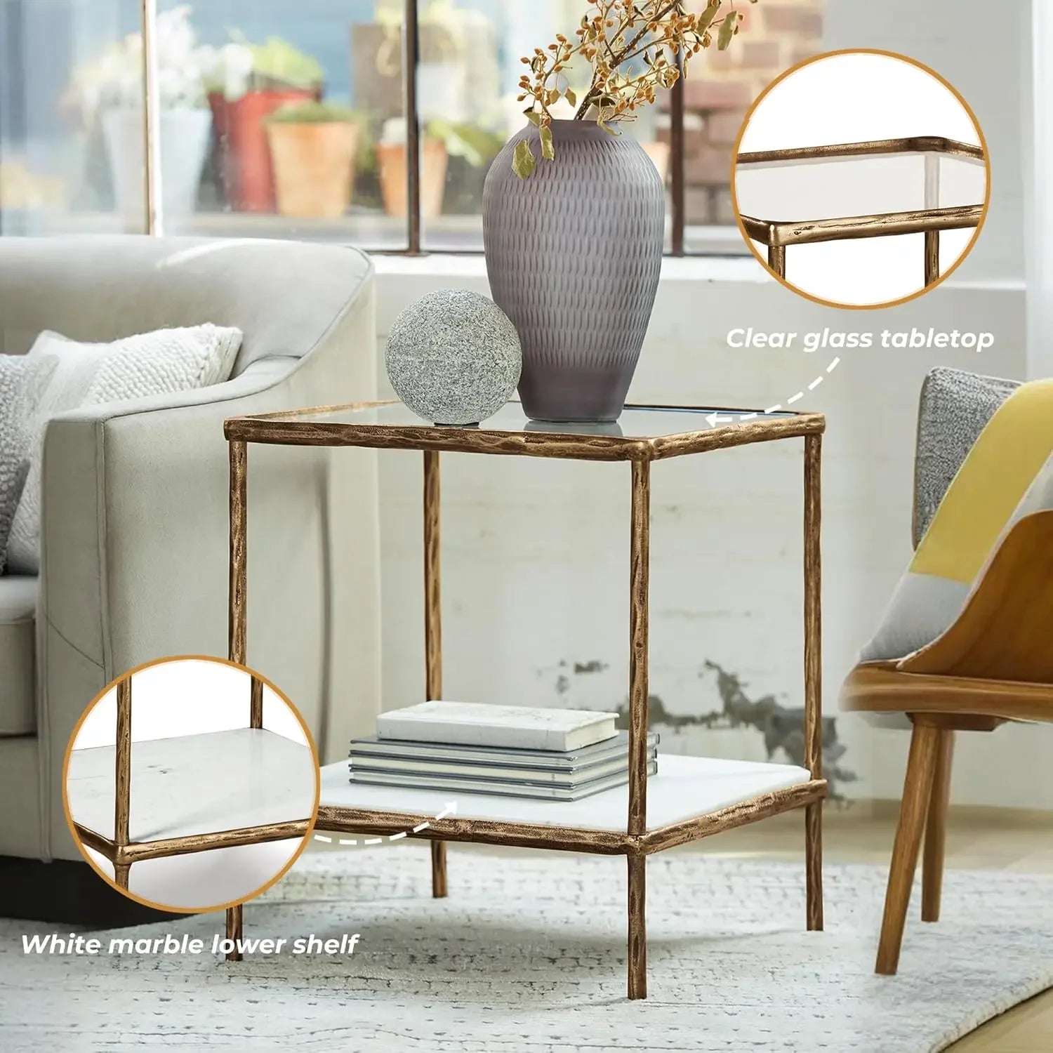 Contemporary Accent Table, Antique Brass Finish