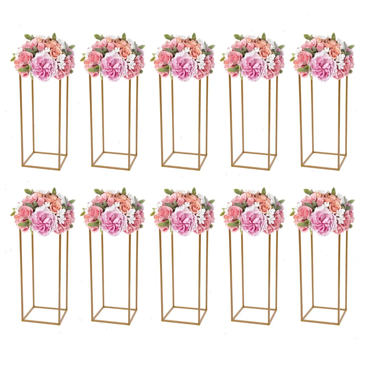  Wedding Flower Stand, Flower Stand, 10pcs 23 Inch Square Gold Stand, DIY Floral Decor, Strong Stability ,10KG Load-bearing