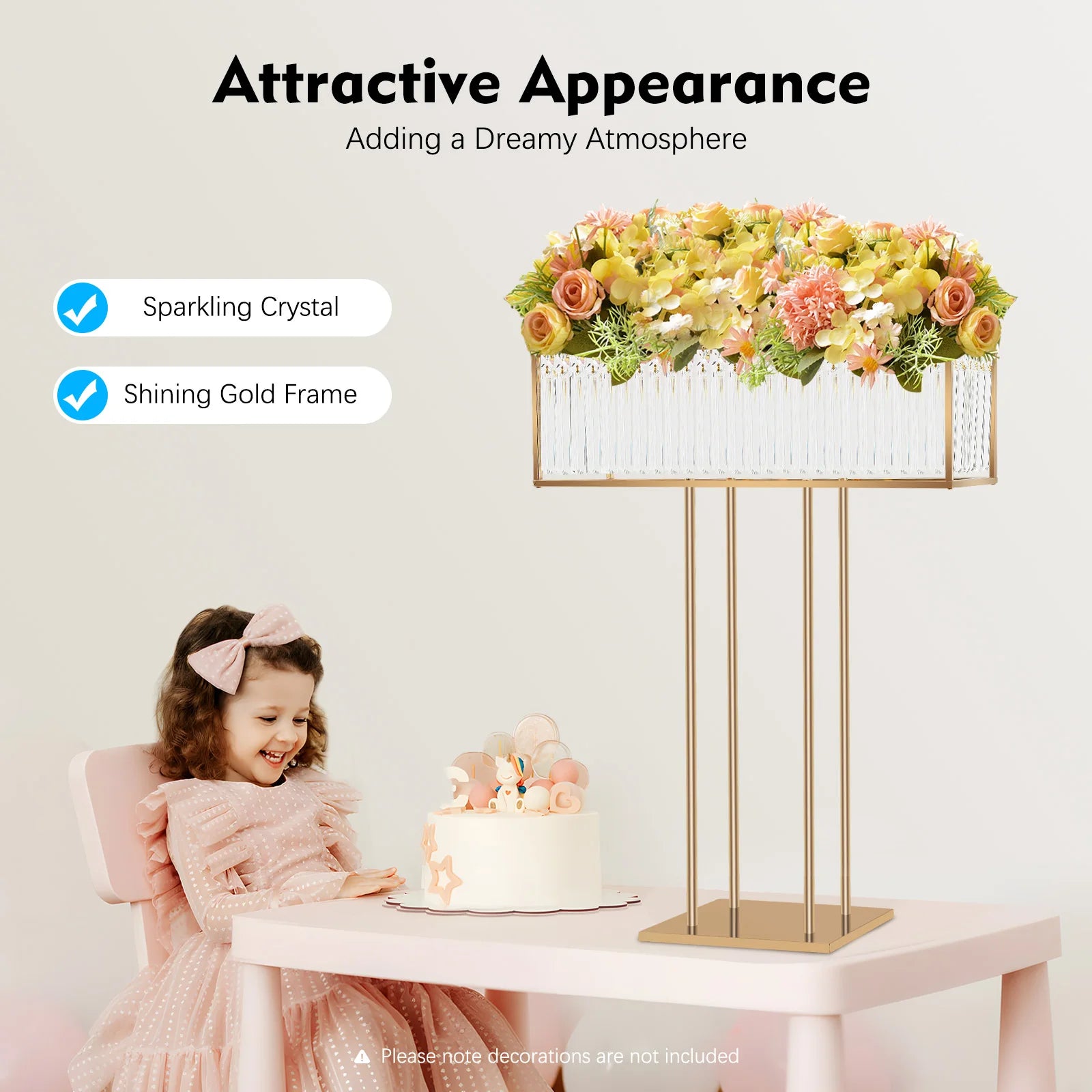 Gold Electroplated Iron Crystal Wedding Flower Stand 70×90cm DIY Floral Arrangement Holder Floor Tabletop Dual Use Crystal Chandelier Stand