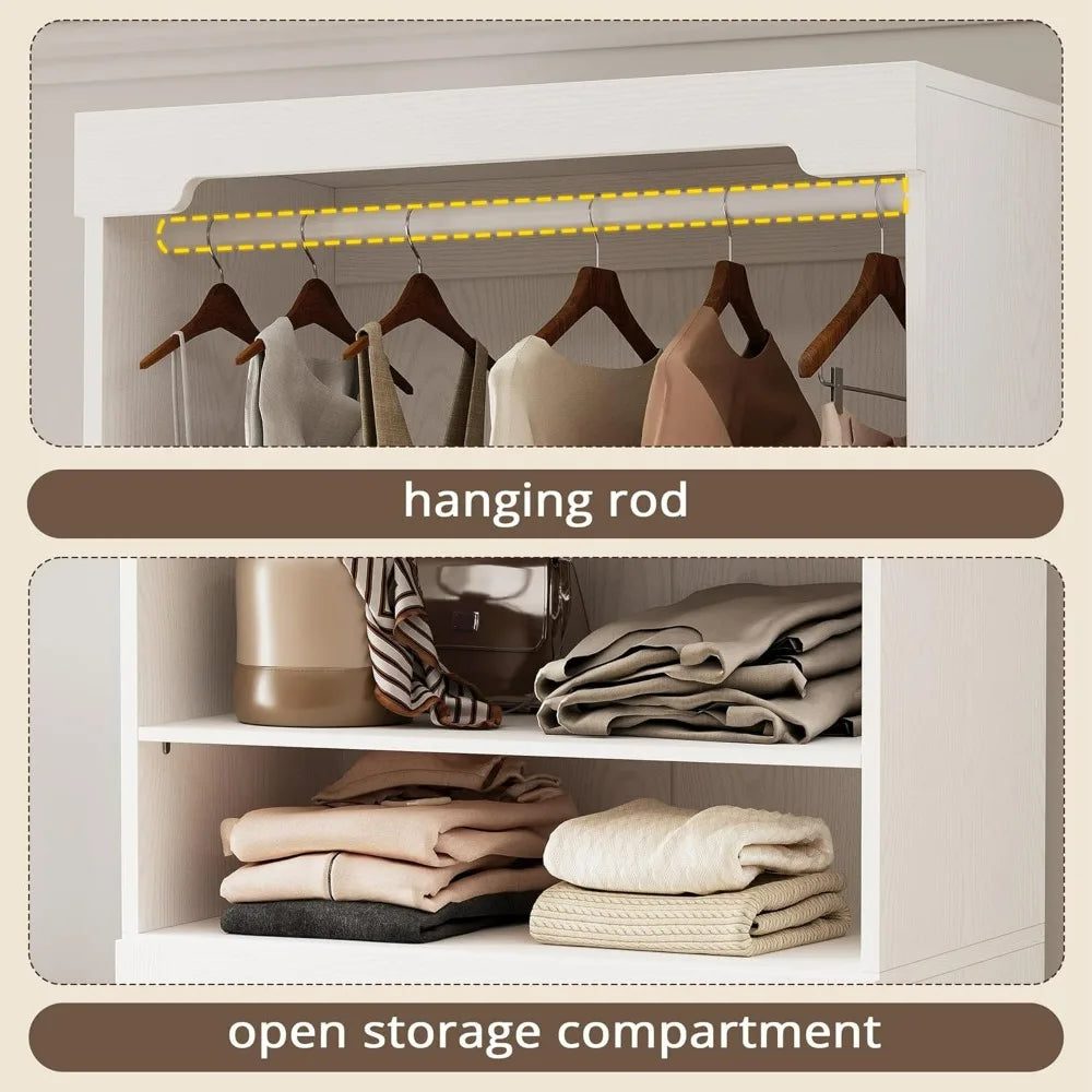 Freestanding Closet System with Wood Drawers, Adjustable Shelves, and Hanging Rod