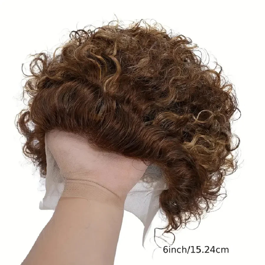P4/27 Short Pixie Cut Curly Styled Bob Wig Hightlight Lace Front Wig Deep Wave Short P4/27 13x1 100% Human Hair Daily Wig 6inch