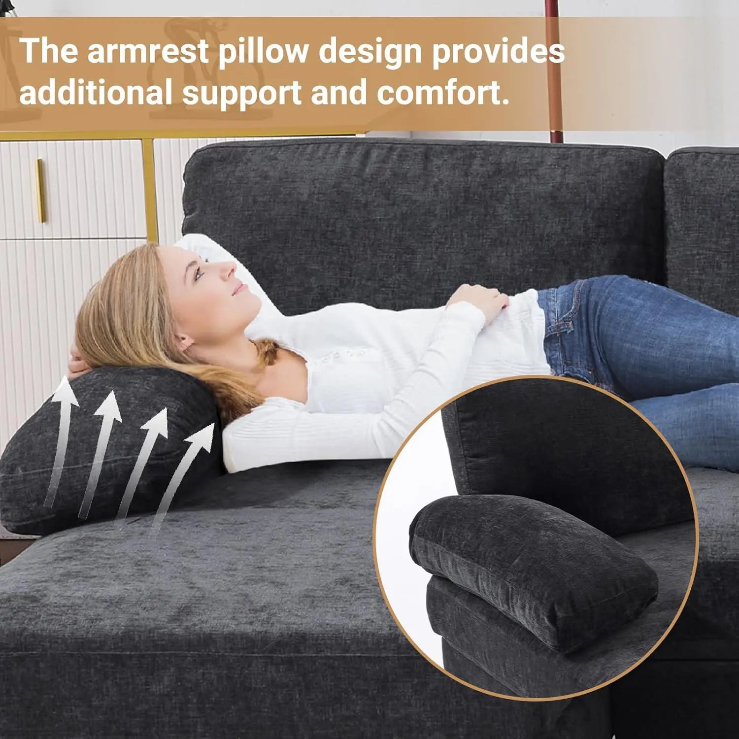 110" Sectional Couches for Living Room, U- Shaped Couch with Double Chaise, 4-Seat Sofa Set with Chenille Fabric for Home Furniture