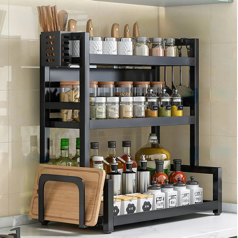 Kitchen Spice Rack Carbon Steel Thickened Seasoning Chopsticks Drying Shelf Organizer Knife Jar Organizer Household Accessories