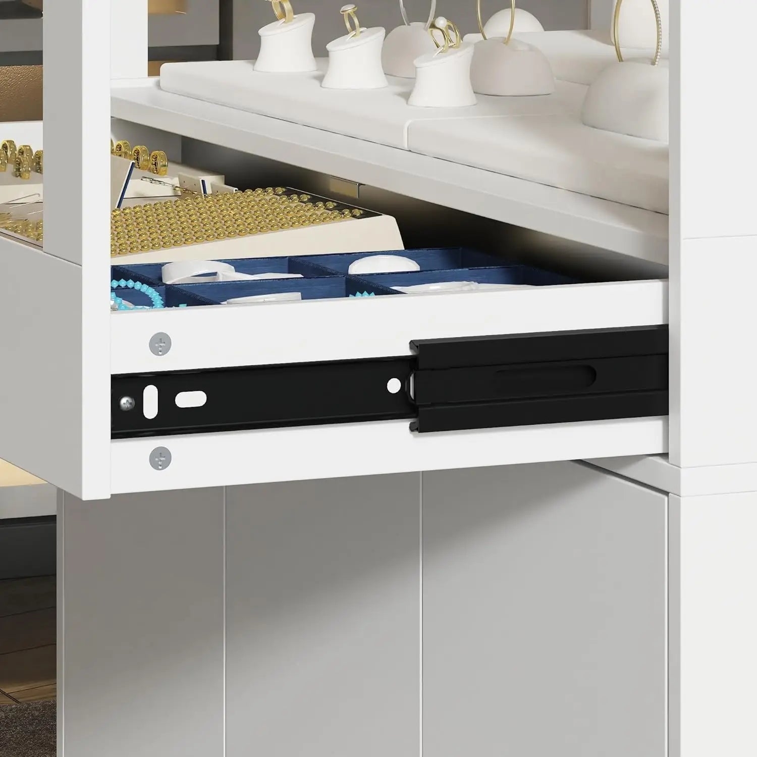 Lockable Glass Display Cabinet Closet Island ,Collectibles Showcase with 3 Doors, Walk in Display Island , Cloakroom, White