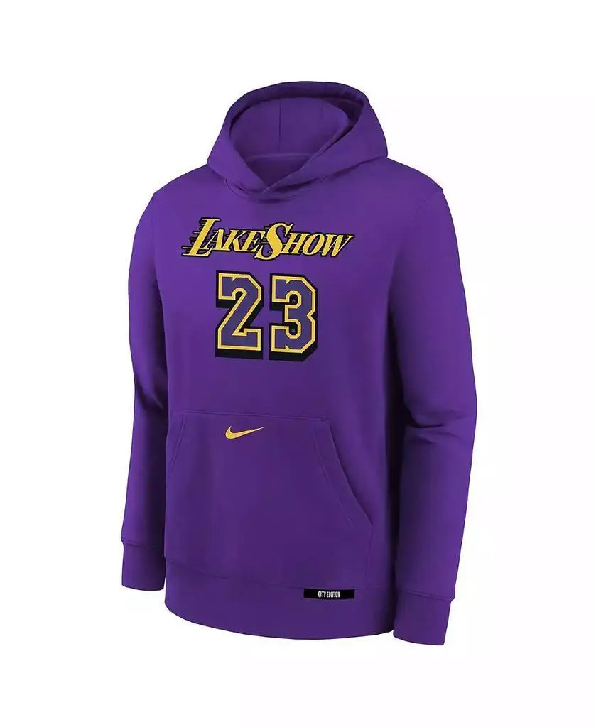 Nike | Big Boys and Girls LeBron James Purple Los Angeles Lakers 2024/25 City Edition Name/ Number Pullover Hoodie