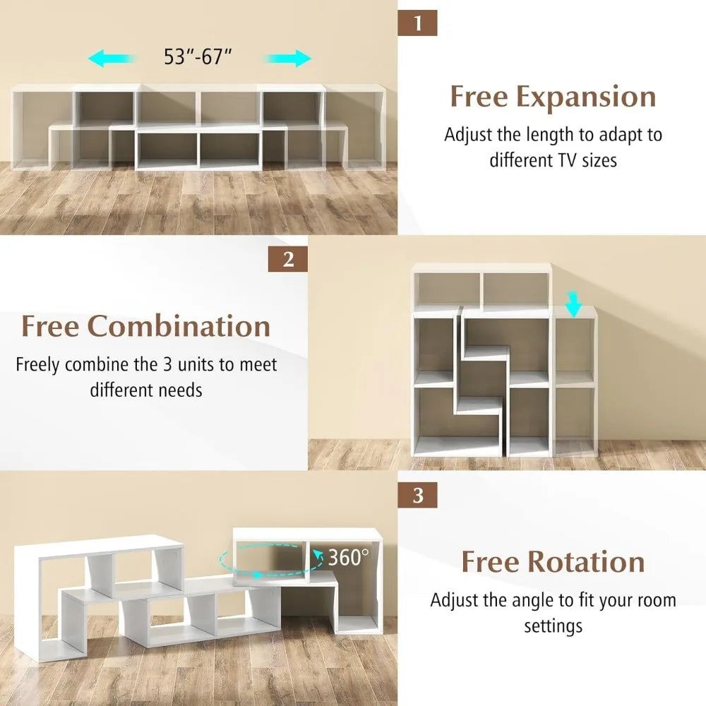 Free-Combination TV Stand for Bedroom - Entertainment Center for 50/ 55/ 60/ 65/ Inch TV, 3-Piece Media Console Table with Storage