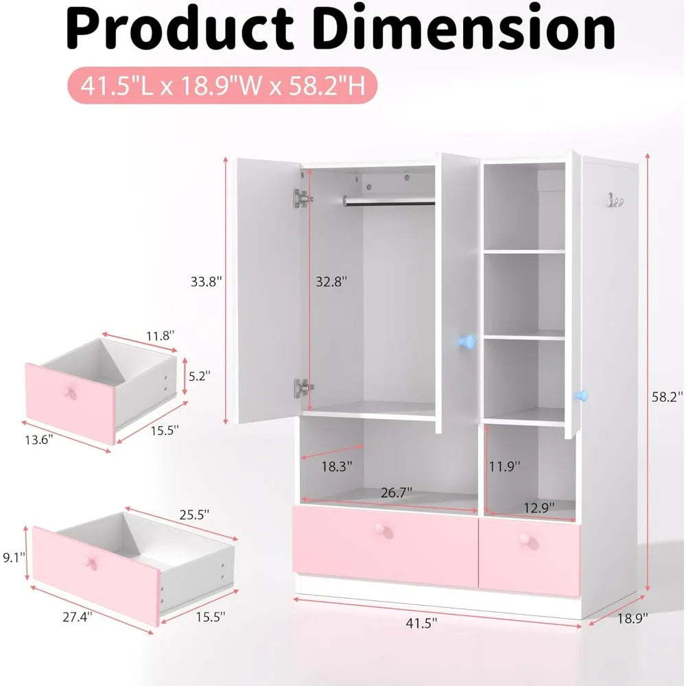 Freestanding Wooden Wardrobe with Adjustable Shelves and Drawers