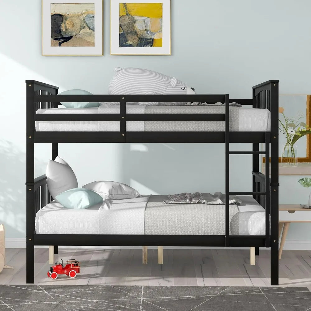 Convertible Bunk Bed, Full Size, Solid Pine Wood, Safety Rails and Headboards Included