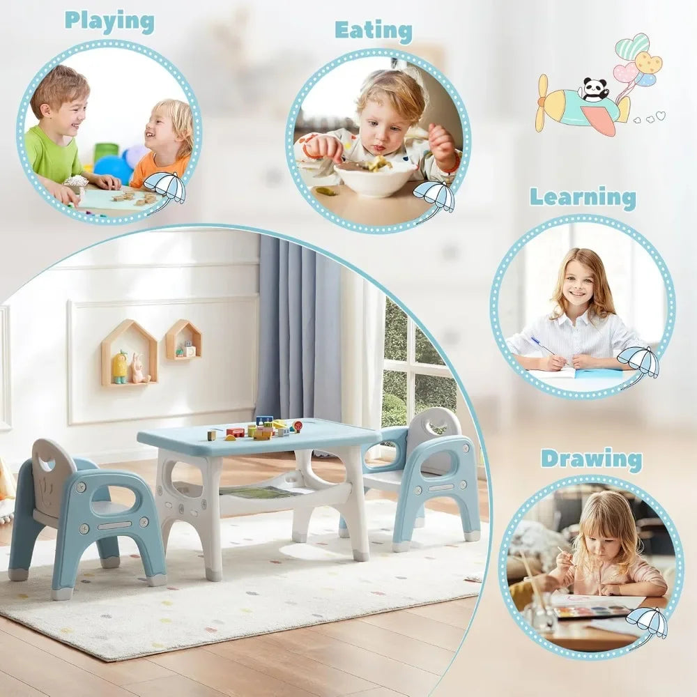 Customizable-Kids Table And 2 Chairs Set, Large Built-in Storage, Montessori Toddlers Table And Chairs Set, Kids Activity Table