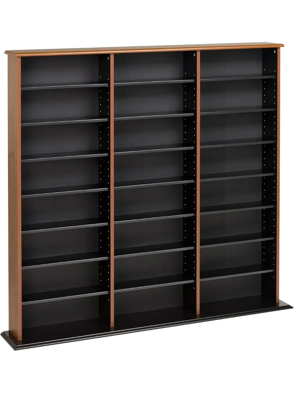 3 Column Tall Cabinet Media Storage, Triple Width Wall, Cherry/Black