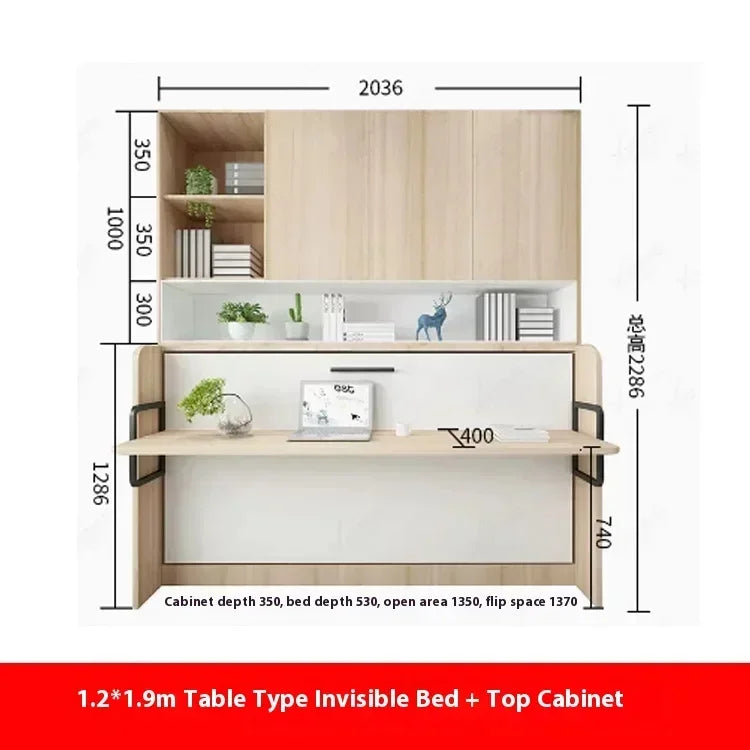 Multifunctional Invisible Desk Bed Bookcase Rotary Rollover Bed Wardrobe Integrated  Murphy Bed Bedroom Set Furniture