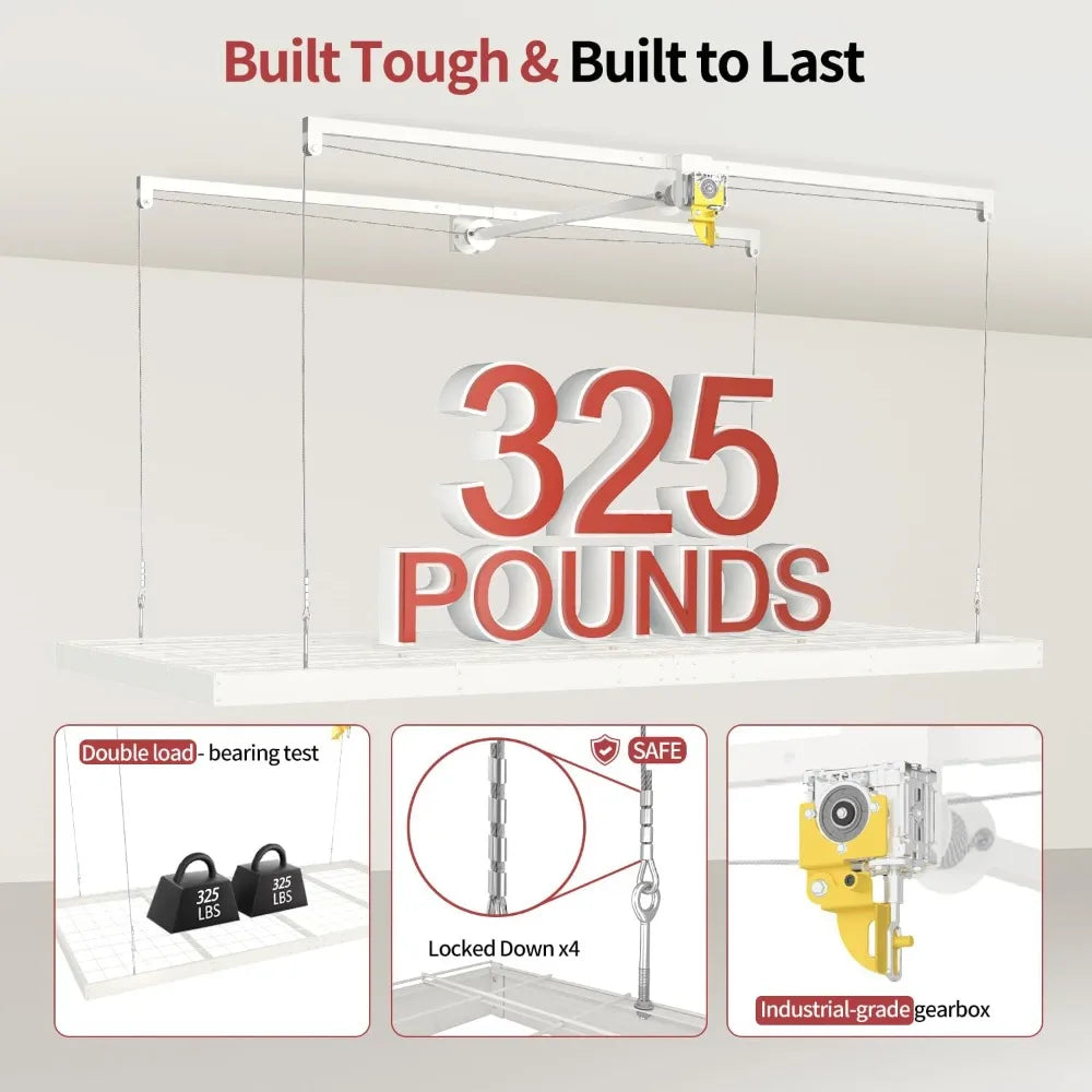 Overhead Garage Storage Solutions: 4x8 Foot Heavy-Duty Ceiling Rack with Safety Lock and Lift System