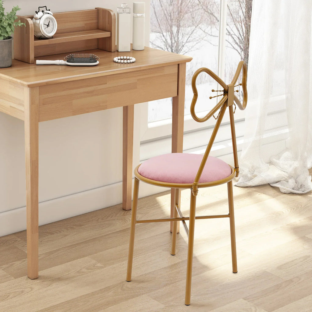 Deep Pink Makeup and Dressing Chair with Bow Shaped Backrest for Restaurants, Nail Salons/Parties