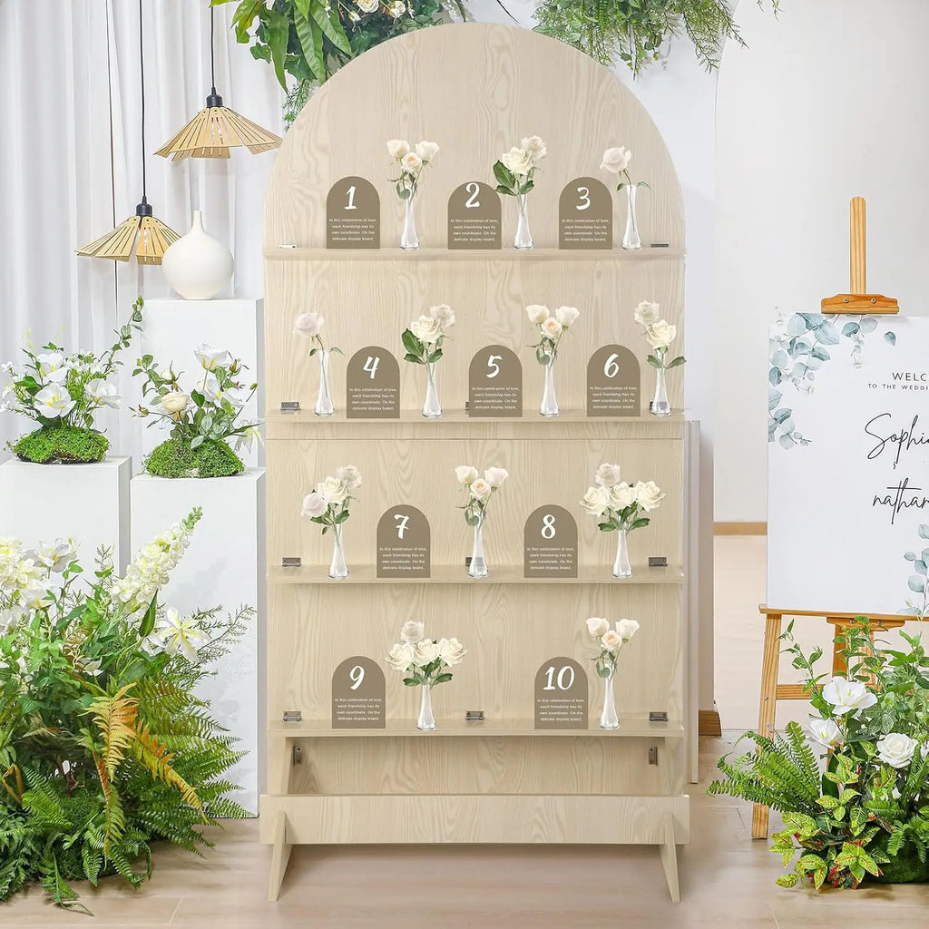 5.9 ft Wooden Arch Party Display 4 Tier Champagne Wall Foldable Treat Wall Display Backdrop Wedding Drink Shelves