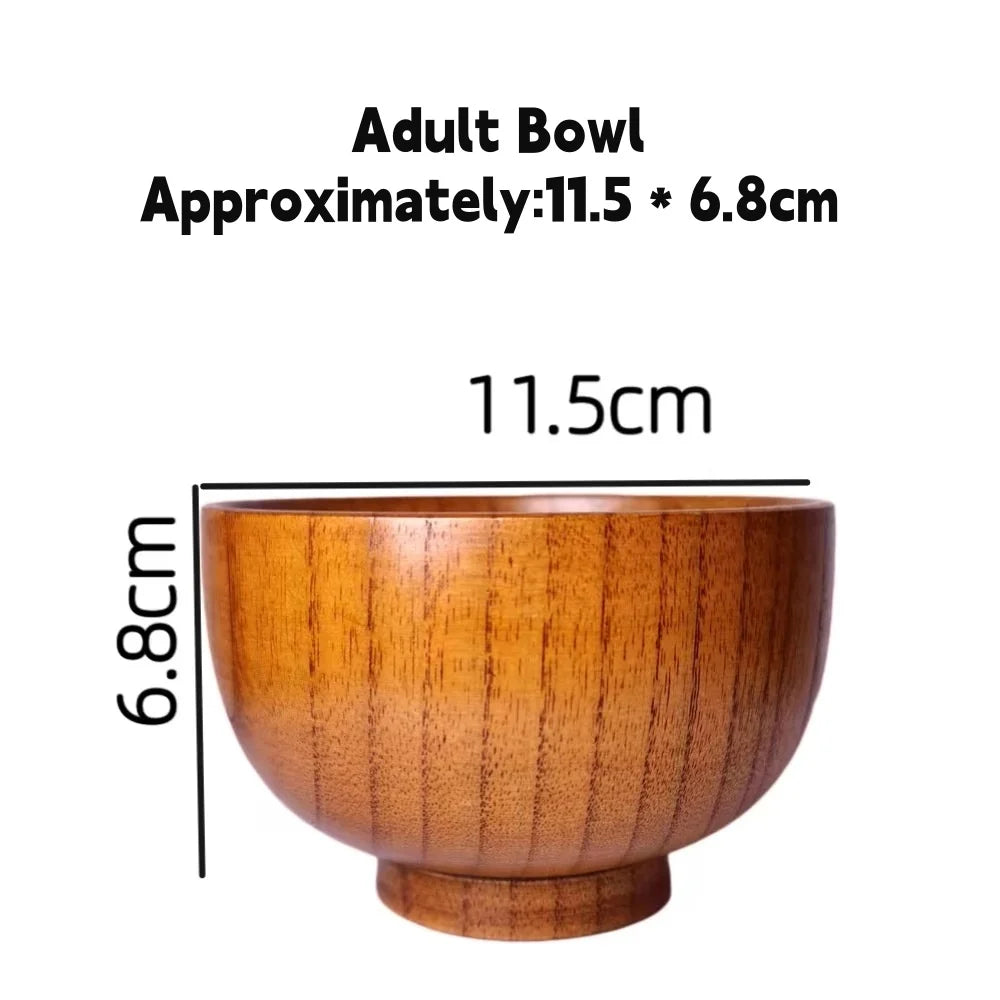 Kitchen Natural Wooden Soup Bowls,Round Fruit Salad Rice Bowls,With Spoon Set Food Containers Bowls,Large Tableware Noodle Bowls