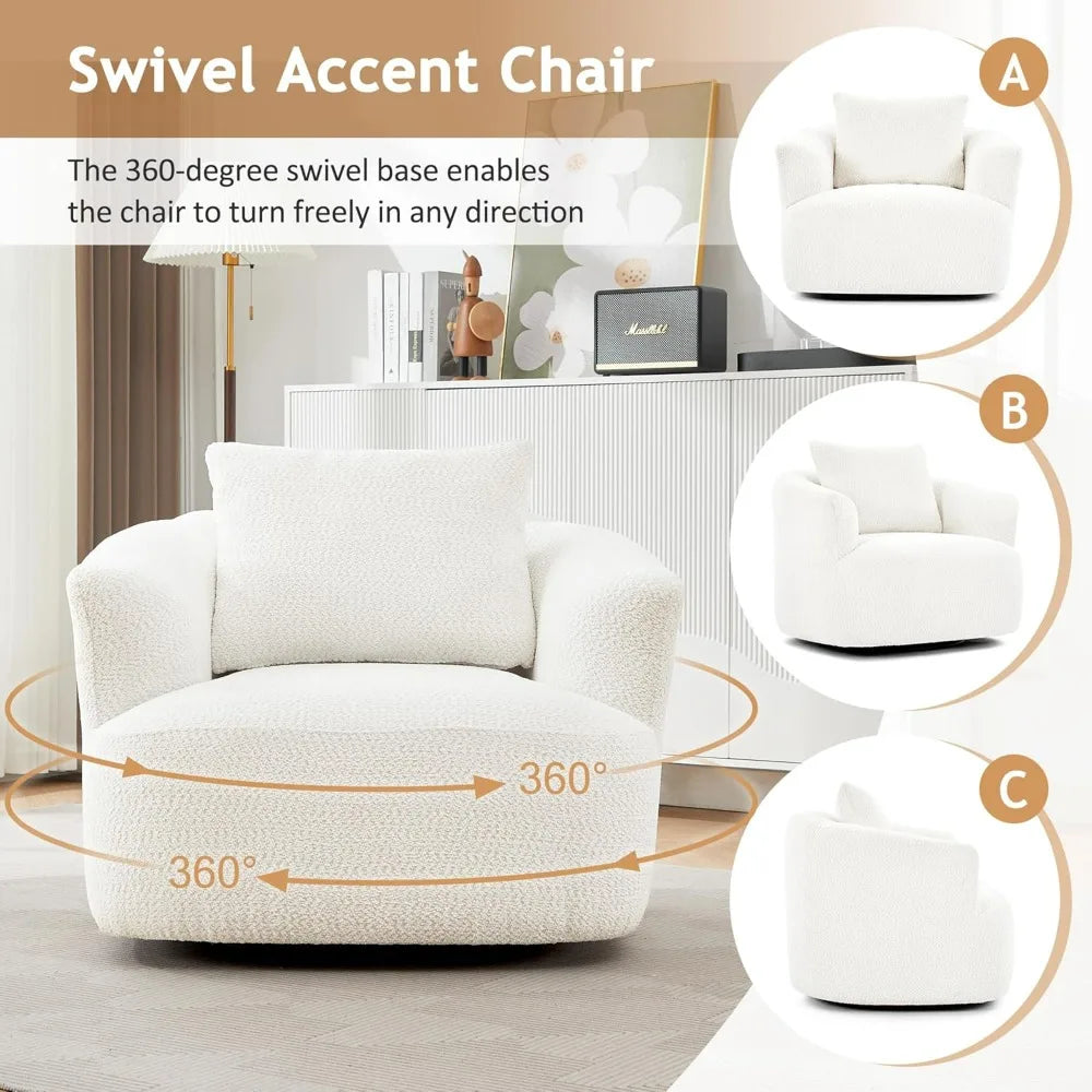 Contemporary 360-Degree Chenille Swivel Chair with Pillow and Armrest