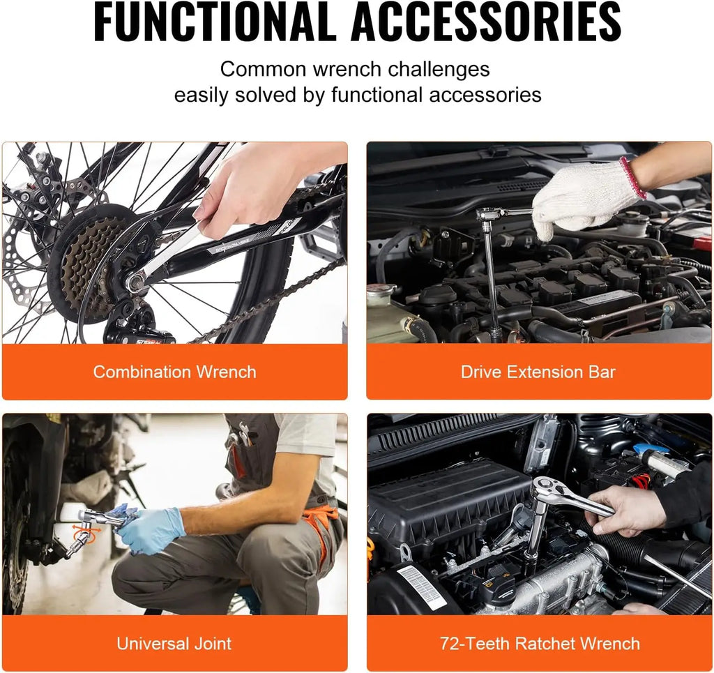 Mechanics Tool Set and Socket Set, 1/4" 3/8" 1/2" Drive Deep and Standard Sockets, 450 Pcs SAE and Metric Mechanic Top