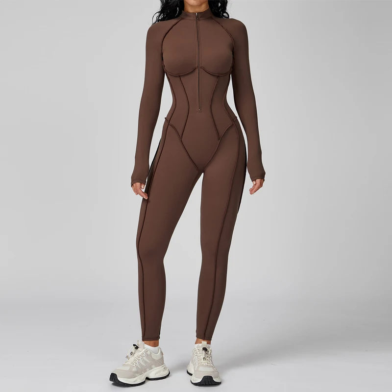 Women's Running Onesie Athletic Romper/ Pants, Long Sleeve, Zip Up Hiking Outfits, One Piece Workout Jumpsuit
