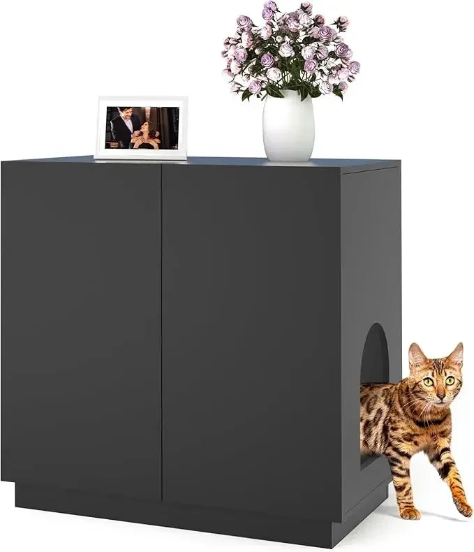 Large/Tall Litter Box Enclosure, Modern Wooden Litter Box Furniture for XL Litterbox with Hidden Storage as Sideboard Cabinet
