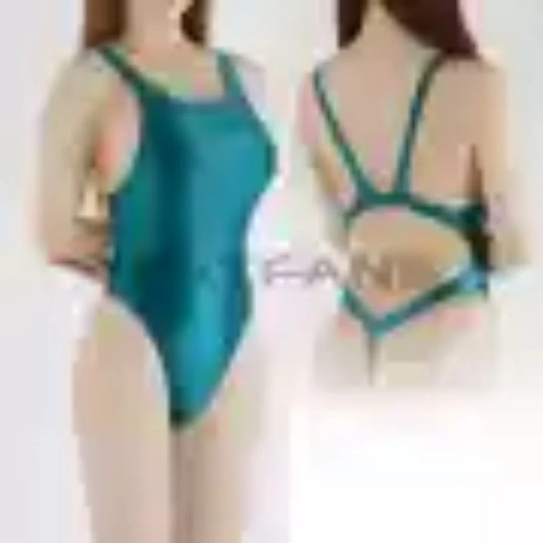 FATFANS  One Piece Leotard Women's Oil Glossy High Fork T-String Bodysuit Solid Color Dead Pool Water Day Sexy Tight Swimsuit