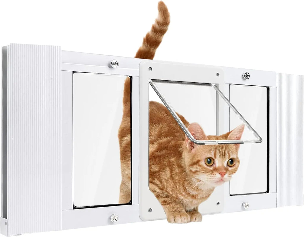 Pet Door for Window, Suitable for Window Widths of 24"-28", Quick-Fit Cat Door Window Insert, 4 Locking Mechanisms